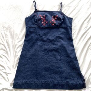 Y2K Vintage Charlotte Russe Denim Mini Dress Floral Embroidery Womens Size XL